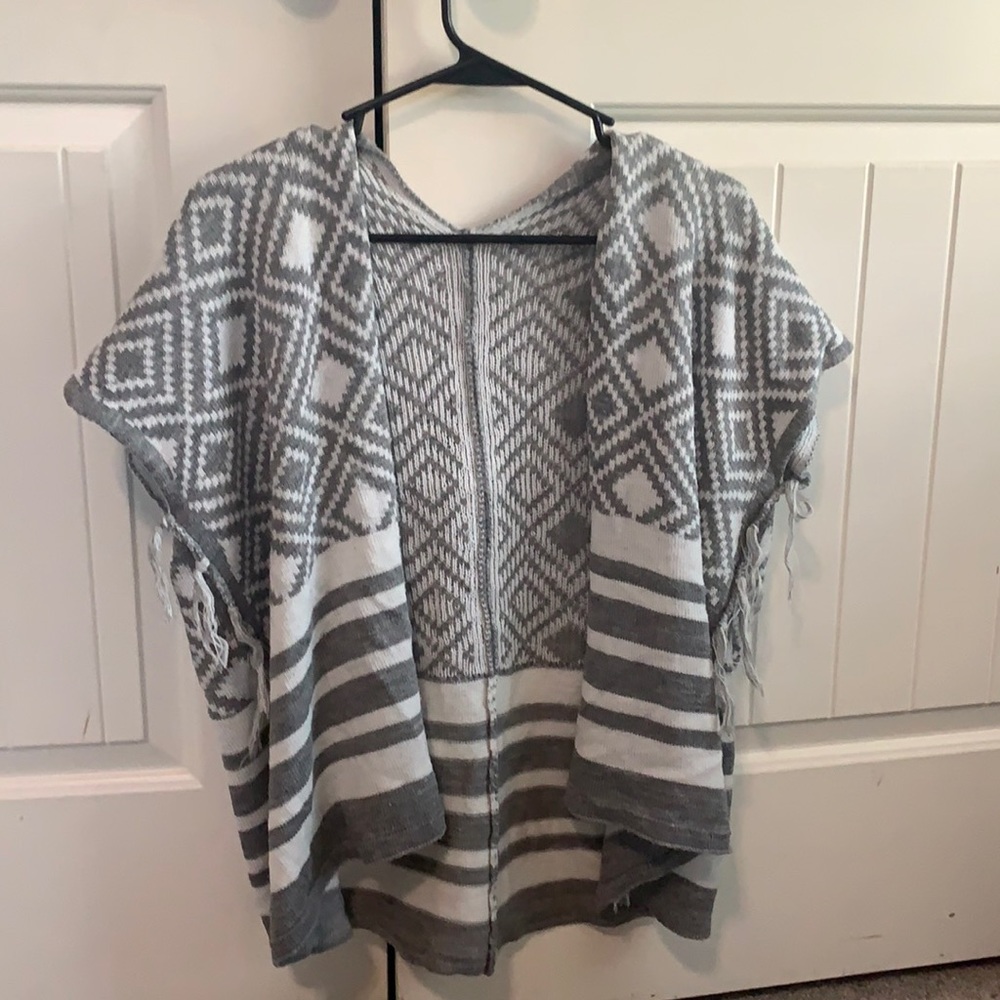 Gray and white sweater cardigan